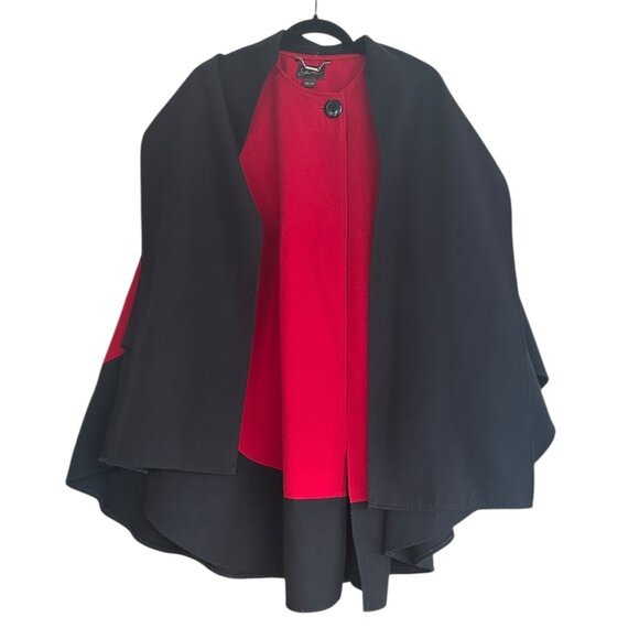 Vintage Jessica Red & Black Wool Feel Cape w/ Sleeves & Scarf One Size Poncho - Picture 1 of 6